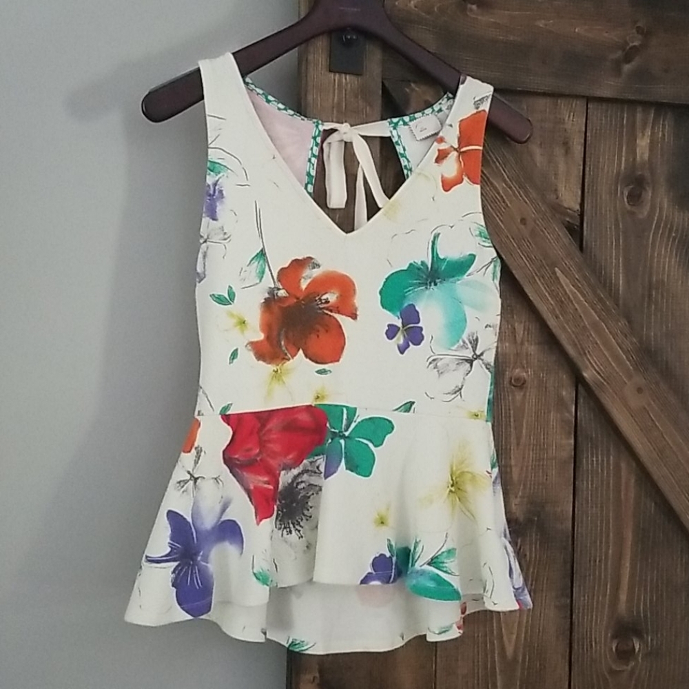 Anthropologie 9-H15 StCL Floral Tank with Ruffle